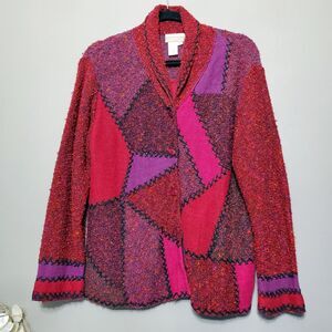 Vintage Coldwater Creek Cardigan Sweater Womens Size Large Red Purple Abstract